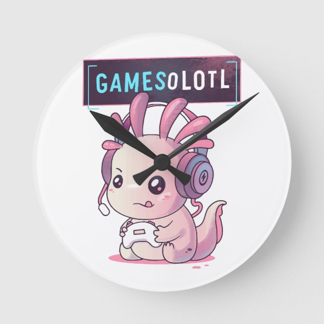 Gamesolotl - Axolotl Gamer Round Clock (Front)