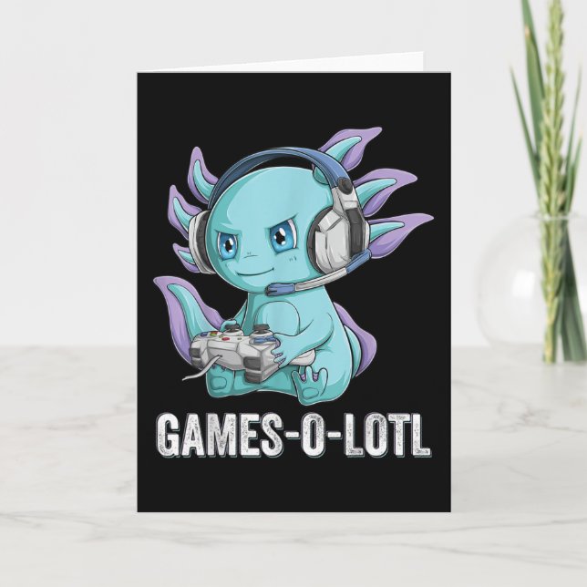 Gamesolotl Axolotl Video Gamer Kawaii Anime boys Card (Front)