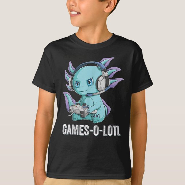 Gamesolotl Axolotl Video Gamer Kawaii Anime boys T-Shirt (Front)