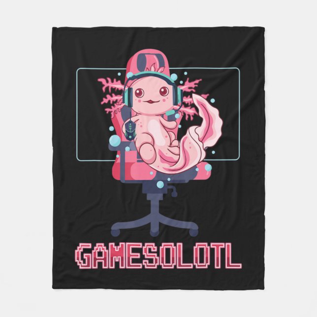 Gamesolotl Axolotl Video Gamer Kawaii Anime Gaming Fleece Blanket (Front)