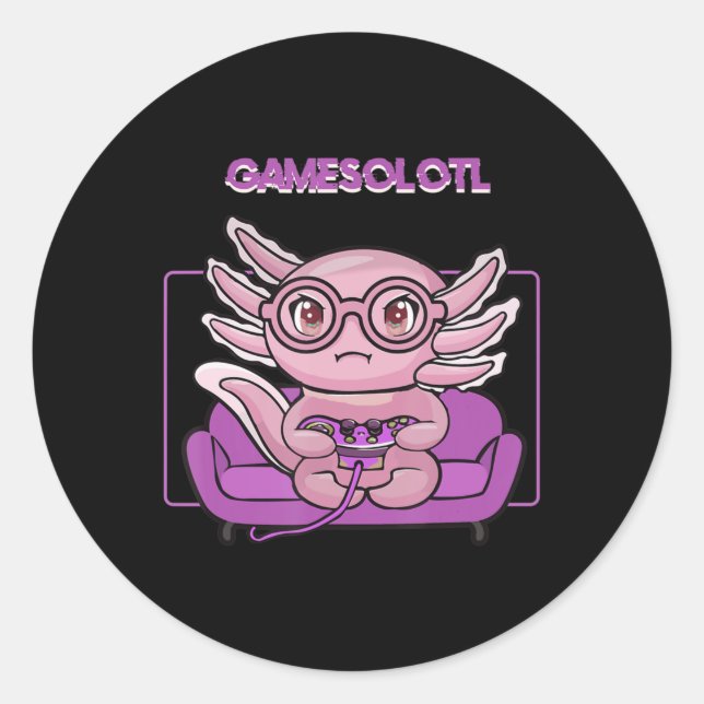 Gamesolotl Axolotl Video Gamer Kawaii Pastel Goth  Classic Round Sticker (Front)