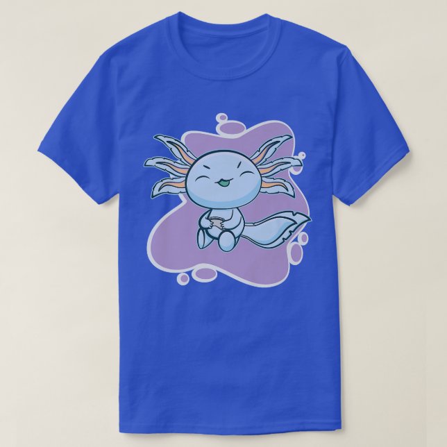 Gamesolotl Blue Aolotl Playing Video Gamer Walking T-Shirt (Design Front)
