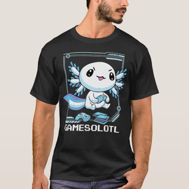 Gamesolotl Gamer Axolotl Fish Playing Video Games  T-Shirt (Front)