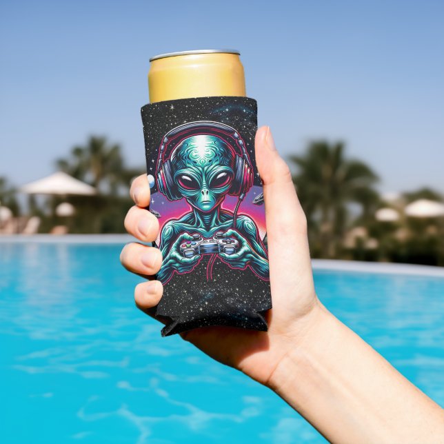 Gaming Alien Extraterrestrial Being Personalised Seltzer Can Cooler (In Situ Pool)