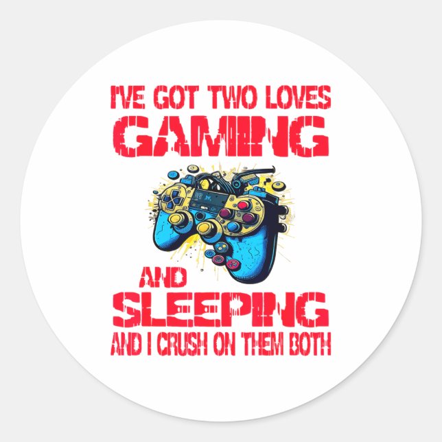 Gaming And Sleeng Gamer Valentines Day Boys Kids  Classic Round Sticker (Front)