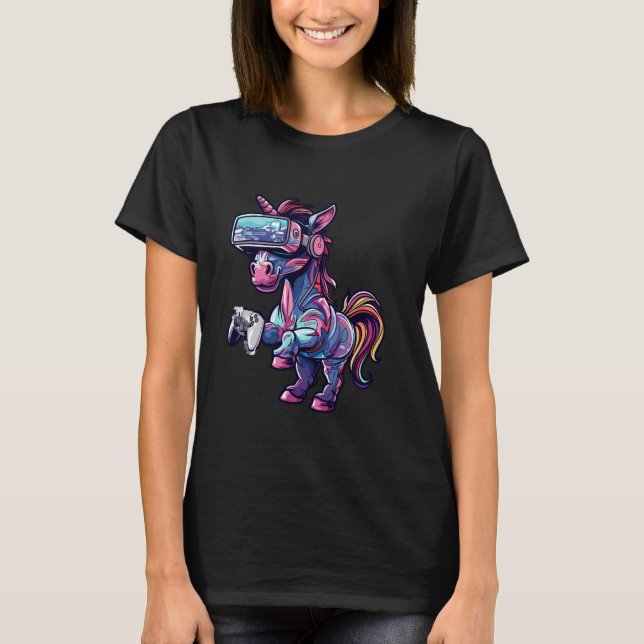 Gaming Animals- Horse Playing Console Video Games T-Shirt (Front)