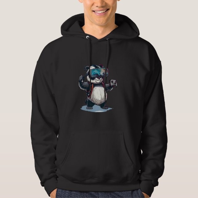Gaming Animals- Panda Bear Playing Console Video G Hoodie (Front)