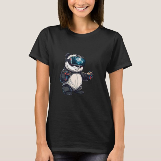 Gaming Animals- Panda Bear Playing Console Video G T-Shirt (Front)