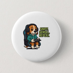 Gaming Beagle Cartoon Hoodie Gamer Dog Design 6 Cm Round Badge