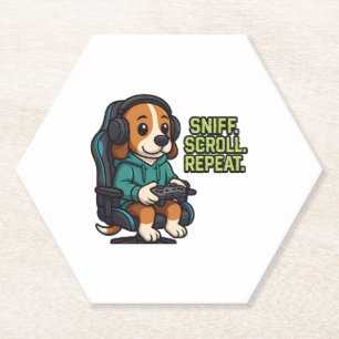 Gaming Beagle Cartoon Hoodie Gamer Dog Design Paper Coaster