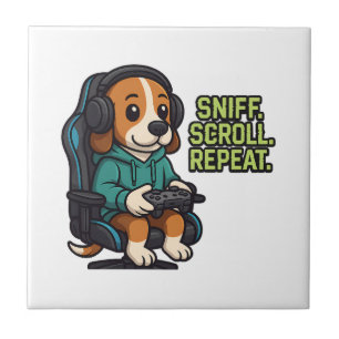 Gaming Beagle Cartoon Hoodie Gamer Dog Design Tile