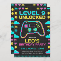 Gaming Birthday Invitation Retro Pixel Gamer