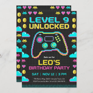 Gaming Birthday Invitation Retro Pixel Gamer