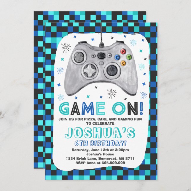 Gaming Birthday Invitation Video Game Birthday (Front/Back)