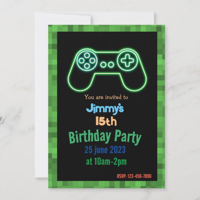 gaming birthday party invitation (Front)