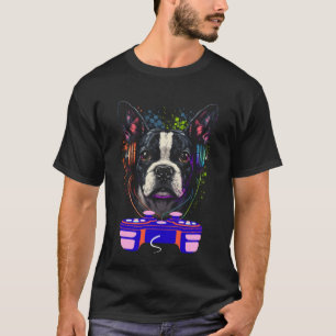 Gaming Boston Terrier Dog Player Video Gamer  Men  T-Shirt