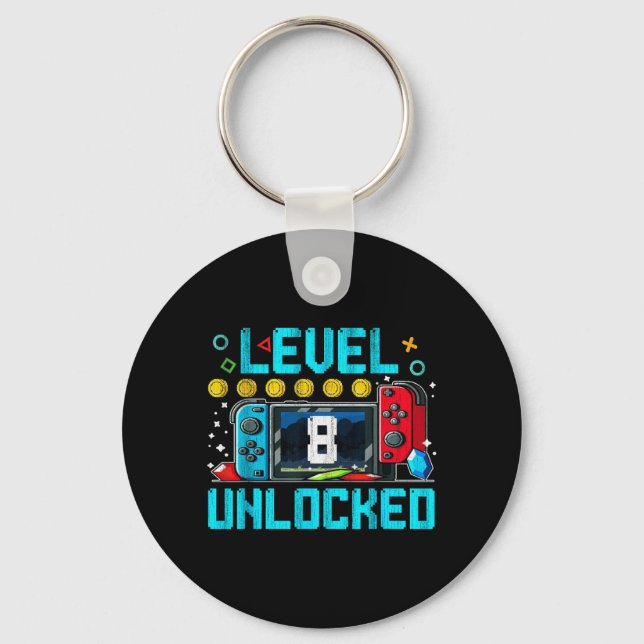 Gaming Boy Level 8 Unlocked 8th Birthday Video Key Ring (Front)