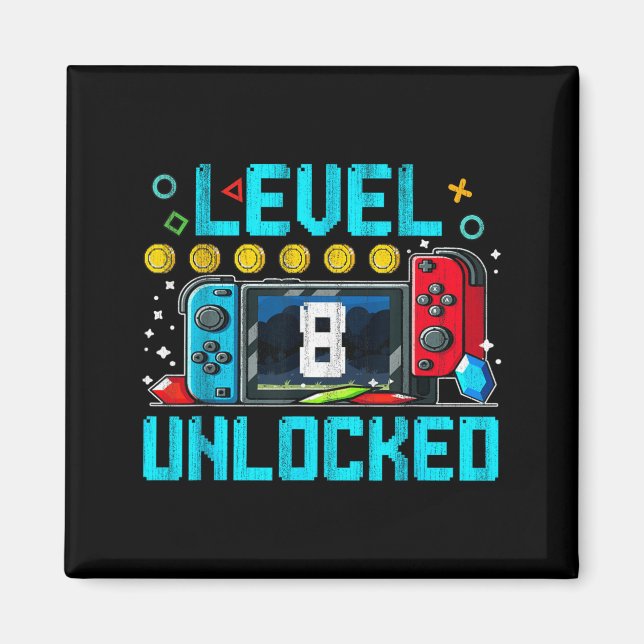 Gaming Boy Level 8 Unlocked 8th Birthday Video Magnet (Front)