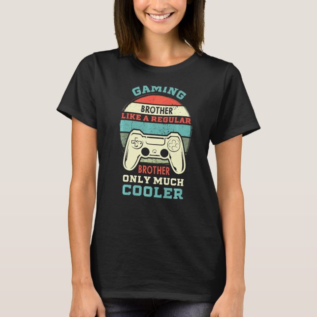 Gaming Brother Saying Game Controller Sunset Retro T-Shirt (Front)