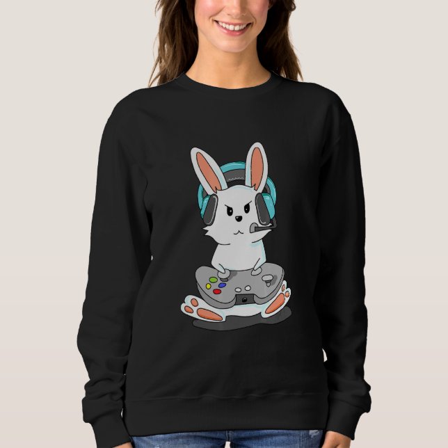 Gaming Bunny Player Headphone Gamepad Sweatshirt (Front)