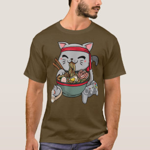 Gaming Cat Eating Ramen Noodle Funny Kitty Ramen F T-Shirt