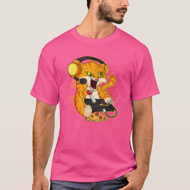 Gaming Cat Gamer Gamer Cat Lover Computer Gift ret T-Shirt (Front)