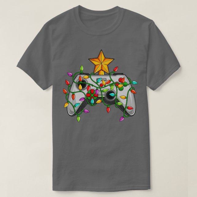 Gaming Christmas Tree Lights Video Game Controller T-Shirt (Design Front)