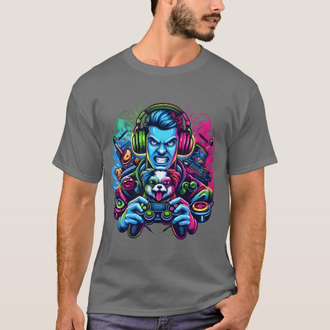 Gaming Co-Pilot - Dog Lover Gamer Art T-Shirt (Front)