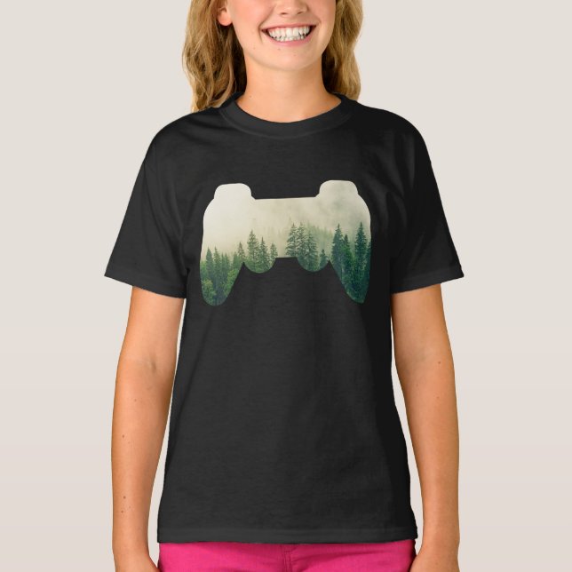 Gaming Controller And Forest Nature T-Shirt (Front)