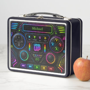 Gaming Controller Kids Neon Game Panel  Metal Lunch Box