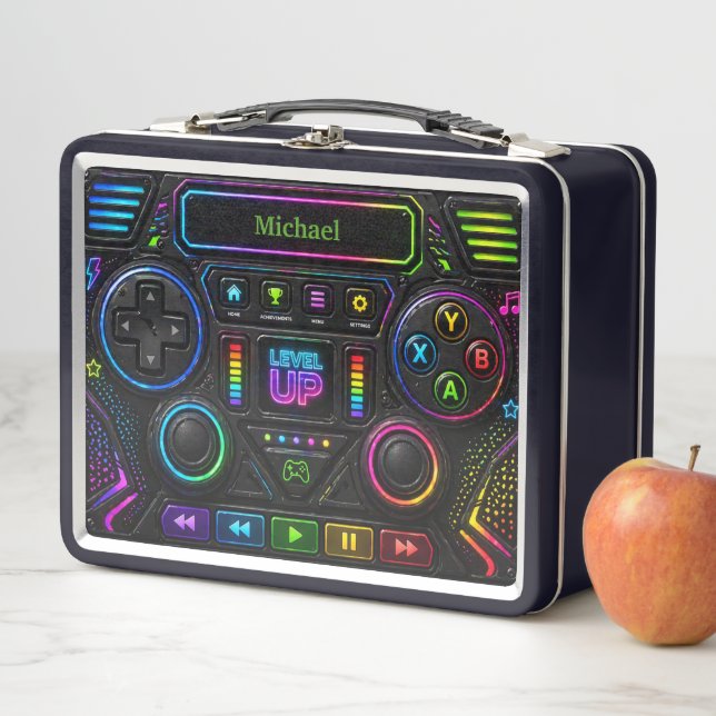 Gaming Controller Kids Neon Game Panel  Metal Lunch Box (In Situ)