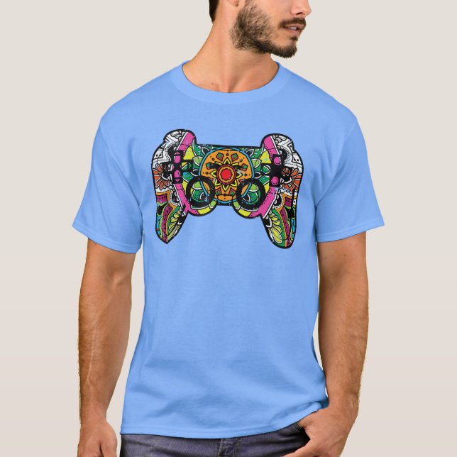 Gaming Controller Mandala Floral Pattern Cool Game T-Shirt (Front)