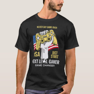 Gaming Controller Never Say Game Over Usa Flag Ill T-Shirt