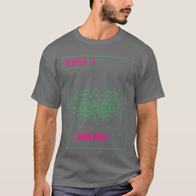 Gaming Controller Retro Style Player 1 Saying Game T-Shirt (Front)