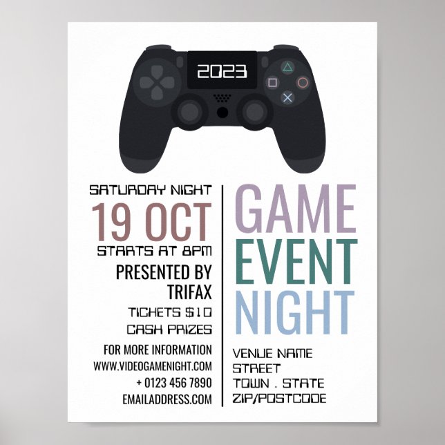 Gaming Controller, Video Gamer Event Advertising Poster (Front)