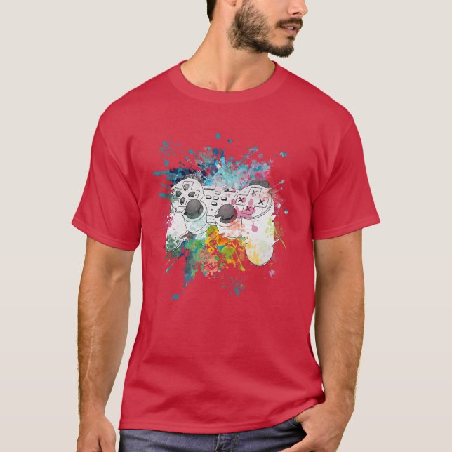 Gaming controller with colourful colours gift game T-Shirt (Front)