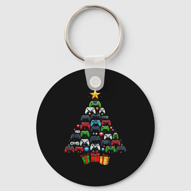 Gaming Controllers Christmas Tree Funny Gamer Boys Key Ring (Front)