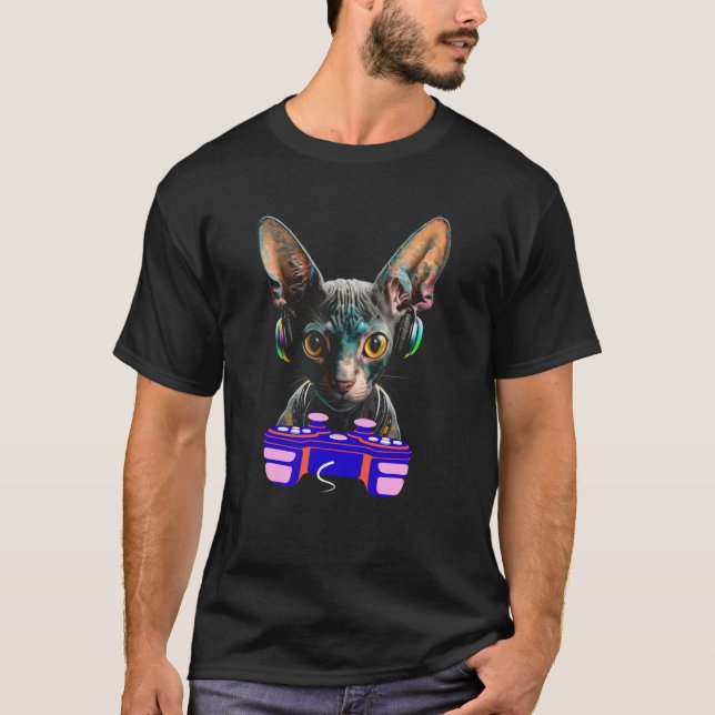 Gaming Cornish Rex Cat Player Animal Video Gamer M T-Shirt (Front)