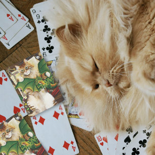 Gaming Fantasy Cat Green Dragon Dice Playing Cards