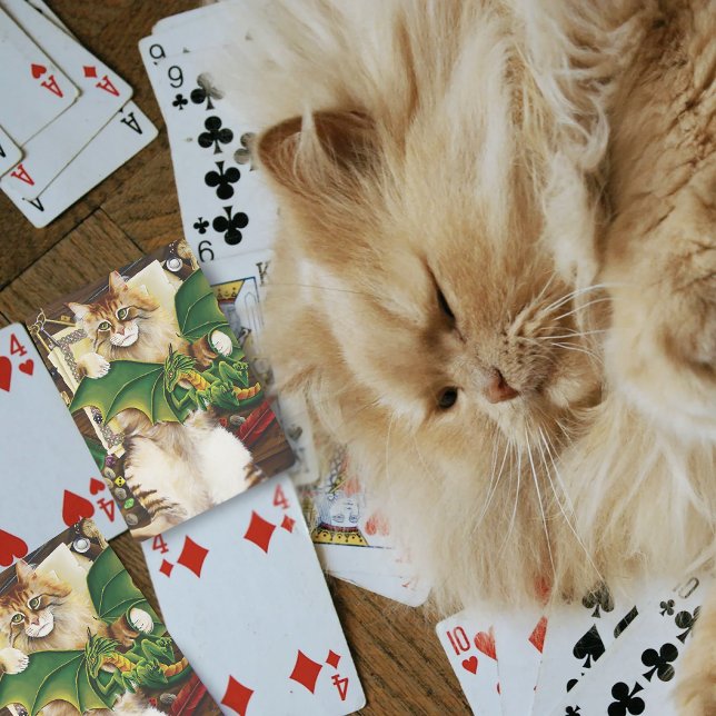  Gaming Fantasy Cat Green Dragon Dice Playing Cards (Creator Uploaded)