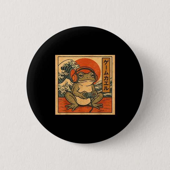Gaming Frog Art Ukiyo-e Japanese Gamer Anime Men W 6 Cm Round Badge (Front)