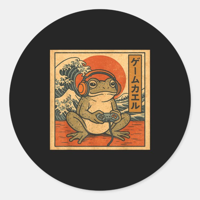 Gaming Frog Art Ukiyo-e Japanese Gamer Anime Men W Classic Round Sticker (Front)