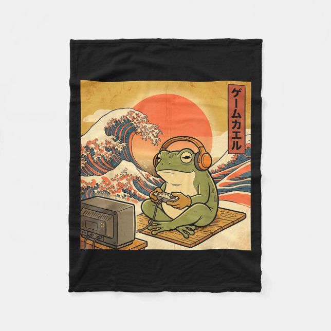 Gaming Frog Art Ukiyo-e Japanese Gamer Anime Men W Fleece Blanket (Front)