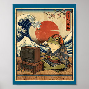 Gaming Frog Art Ukiyo-e Japanese Gamer Anime Men W Poster
