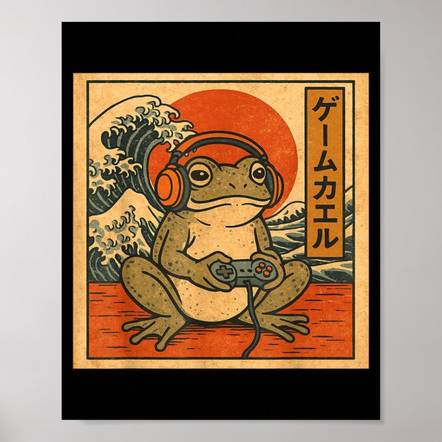 Gaming Frog Art Ukiyo-e Japanese Gamer Anime Men W Poster (Front)