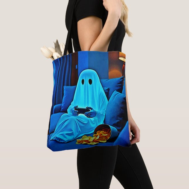 Gaming Ghost Cosy Night In Design Tote Bag (Close Up)