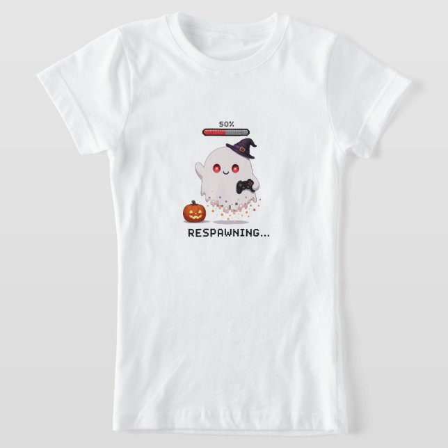 Gaming Ghost Halloween Respawning T-Shirt (Laydown)