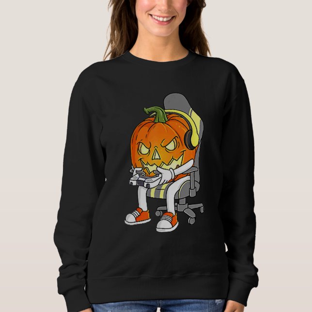 Gaming Halloween Jack O Lantern Gamer Boys Kids Sweatshirt (Front)
