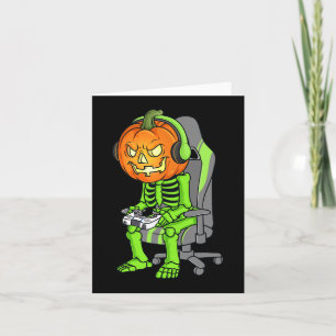 Gaming Halloween Skeleton Jack O Lantern Gamer Boy Card