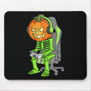 Gaming Halloween Skeleton Jack O Lantern Gamer Boy Mouse Pad